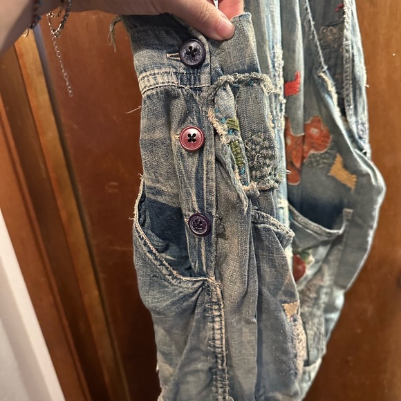 Magnolia Pearl Blue Denim Overalls with Stawberry Embroidery - Picture 5 of 6